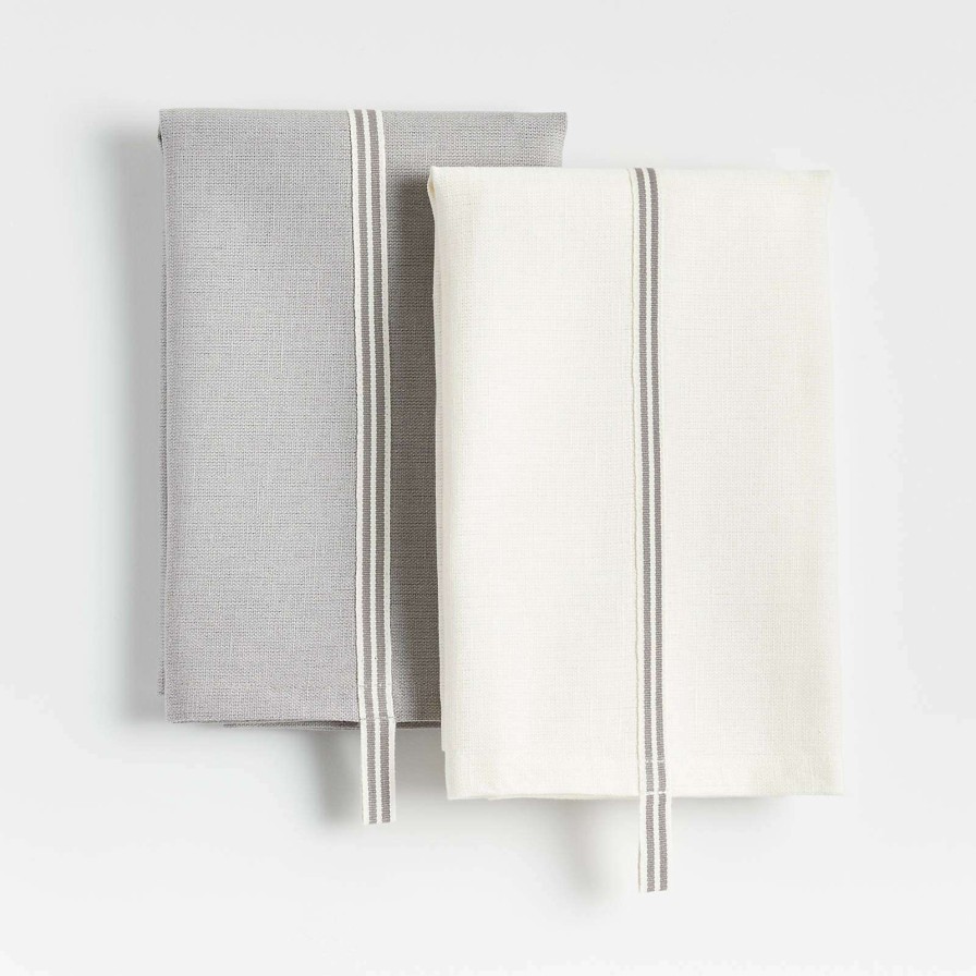 Kitchen Linens * | Latest Oslo Grey & White Cotton Dish Towels, Set Of 2