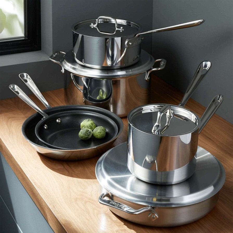 Cookware * | Discount Online All-Clad D3 Stainless Steel Non-Stick 10-Piece Cookware Set With Bonus