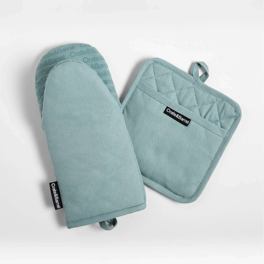 Kitchen Linens * | Latest Silicone Grip Blue Mist Oven Mitt