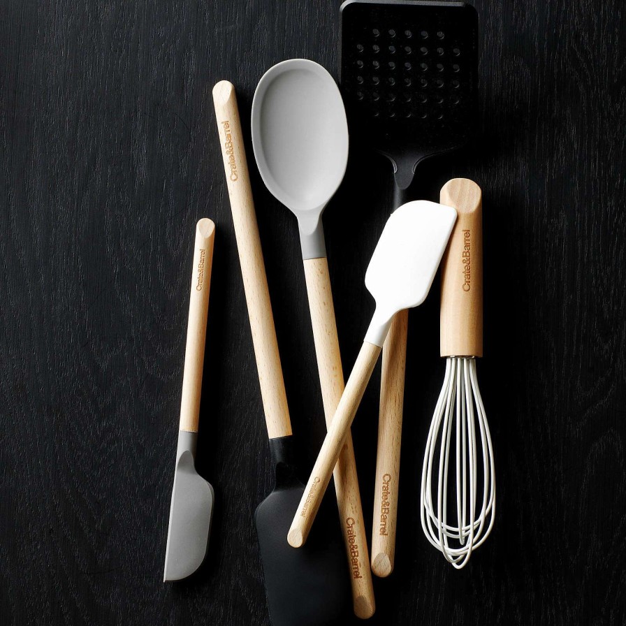 Kitchen Tools & Accessories * | Best Sale Crate & Barrel Wood And Grey Silicone Utensils, Set Of 4