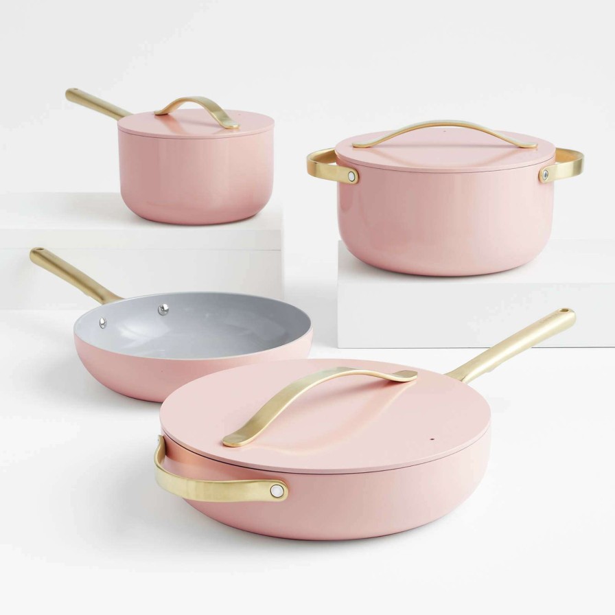 Cookware * | Best-Selling Caraway Home 7-Piece Rose Quartz Ceramic Non-Stick Cookware Set With Gold Hardware