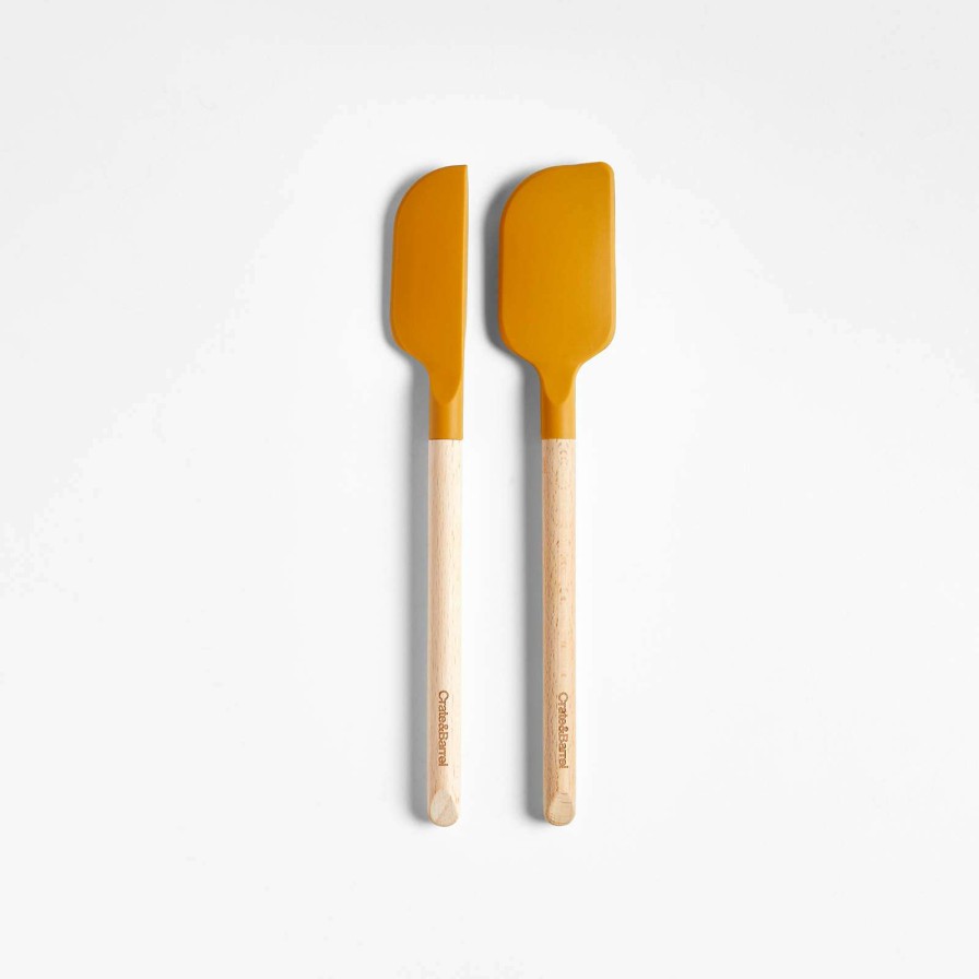 Kitchen Tools & Accessories * | Offering Discounts Crate & Barrel Wood And Yellow Silicone Mini Spatulas, Set Of 2