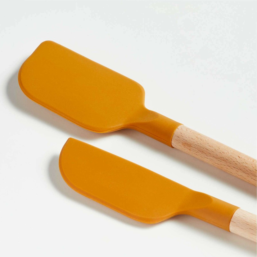 Kitchen Tools & Accessories * | Offering Discounts Crate & Barrel Wood And Yellow Silicone Mini Spatulas, Set Of 2