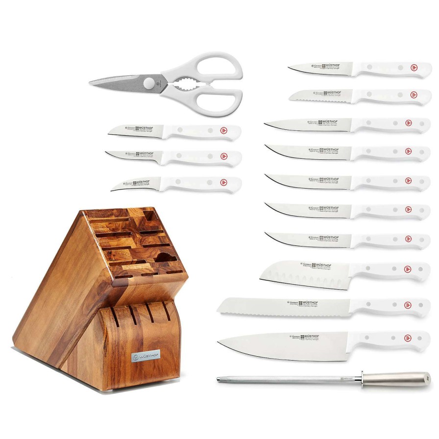 Cutlery * | Sells Cheap Wusthof Gourmet White 16-Piece Knife Block Set