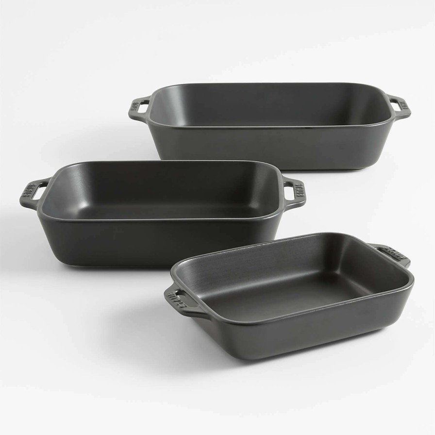 Bakeware * | Excellent Quality Staub Black Rectangular Baking Dishes, Set Of 3