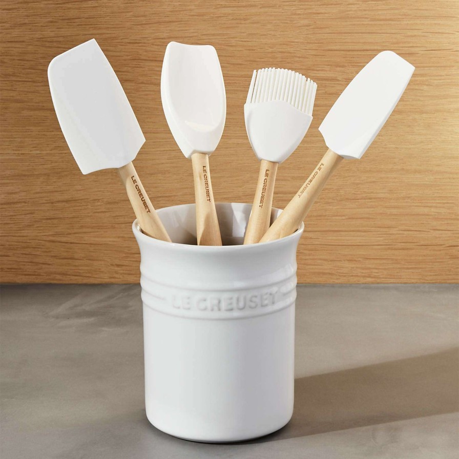 Kitchen Tools & Accessories * | Official Le Creuset 5-Piece White Kitchen Utensils With Holder Set