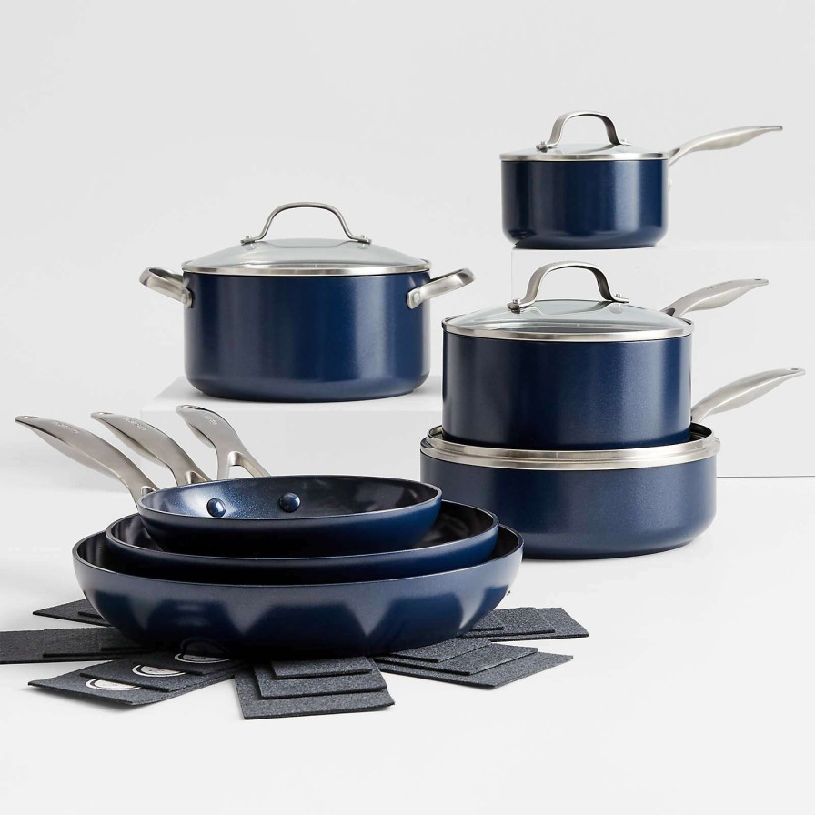 Cookware * | Sells Cheap Greenpan Performance Pro Midnight Blue 11-Piece Ceramic Non-Stick Cookware Set With Bonus