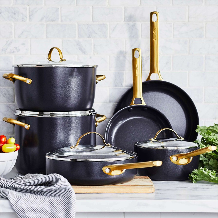 Cookware * | Excellent Quality Greenpan Reserve Black 10-Piece Ceramic Non-Stick Cookware Set