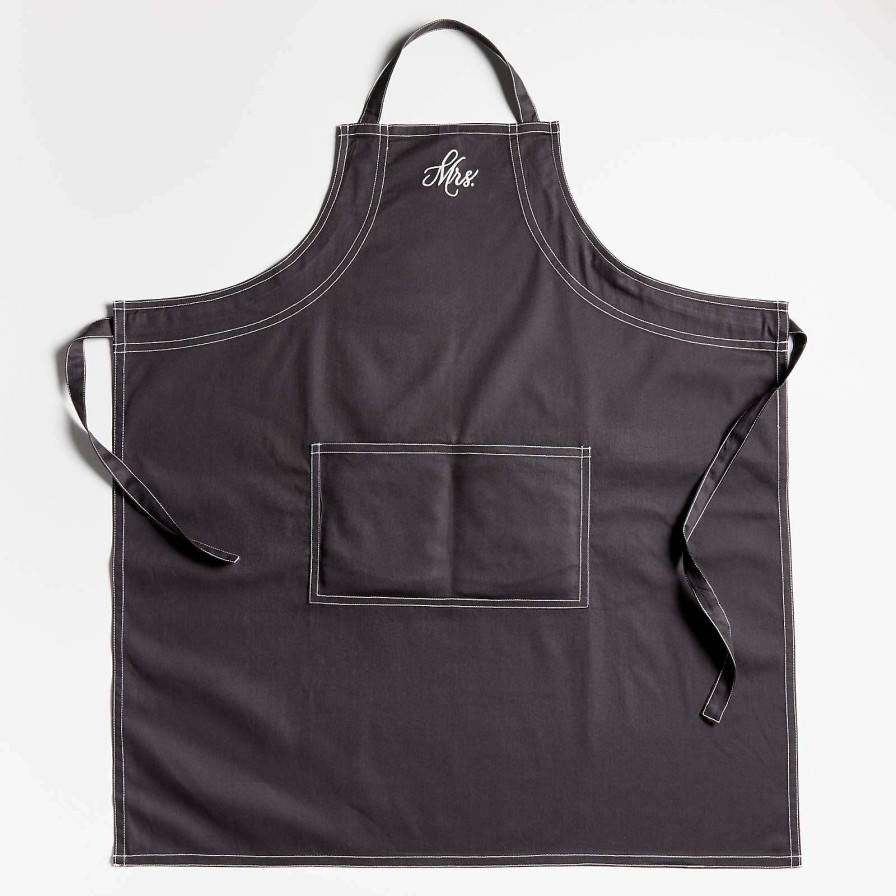 Kitchen Linens * | Discount Online "Mrs." Embroidered Black Apron With Pocket