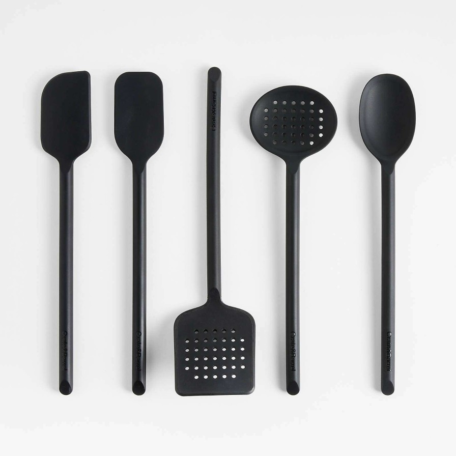 Kitchen Tools & Accessories * | Best Choice Crate & Barrel Black Silicone Utensils With Holder, Set Of 6