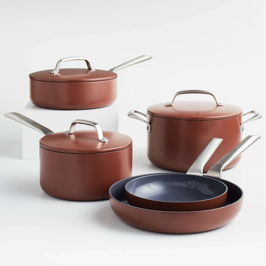 Cookware * | Good Quality Crate & Barrel Evencook Ceramic Terracotta Ceramic Nonstick 8-Piece Cookware Set With Bonus