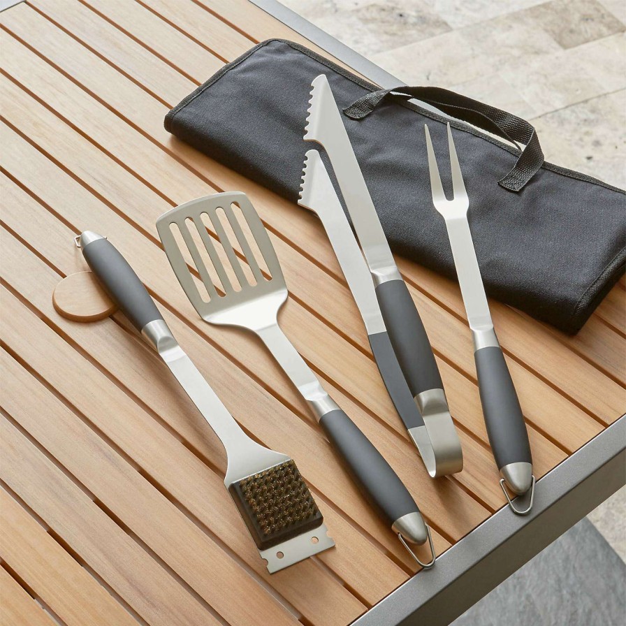 Kitchen Tools & Accessories * | Excellent Quality Black-Handled 4-Piece Barbecue Tool Set