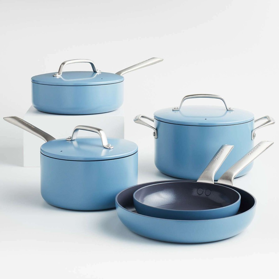 Cookware * | Discount Online Crate & Barrel Evencook Ceramic Denim Ceramic Nonstick 8-Piece Cookware Set With Bonus