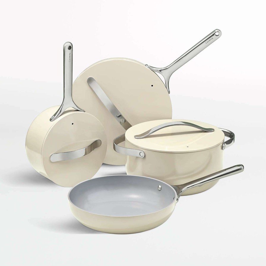 Cookware * | Official Caraway Home 7-Piece Cream Non-Stick Ceramic Cookware Set