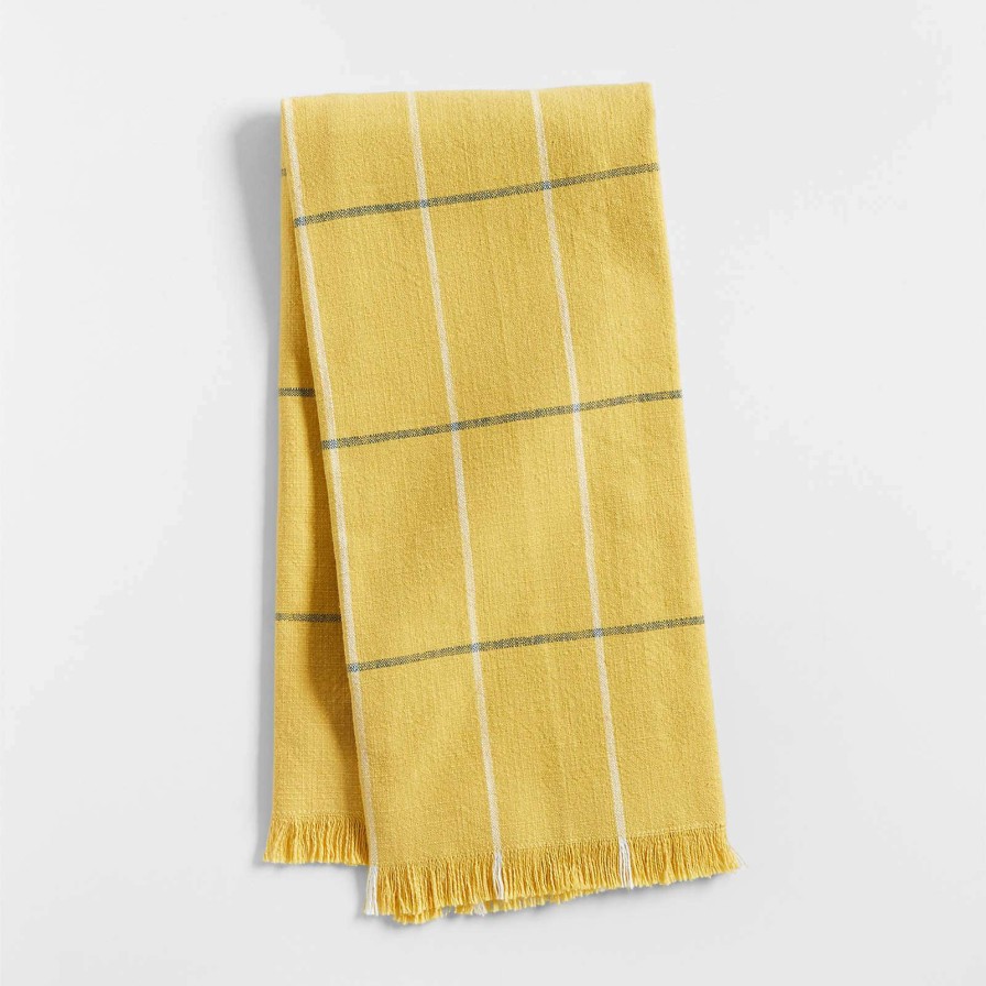 Kitchen Linens * | Outlet Yellow Plaid Dish Towel With Fringe