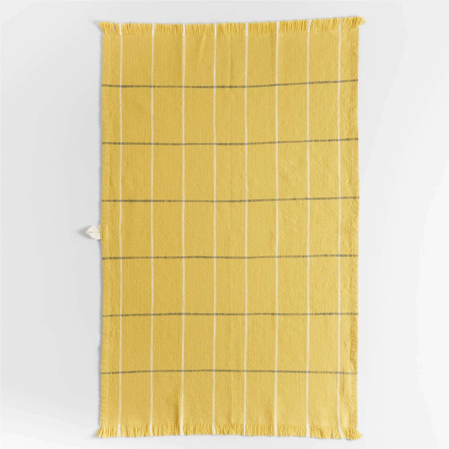 Kitchen Linens * | Outlet Yellow Plaid Dish Towel With Fringe