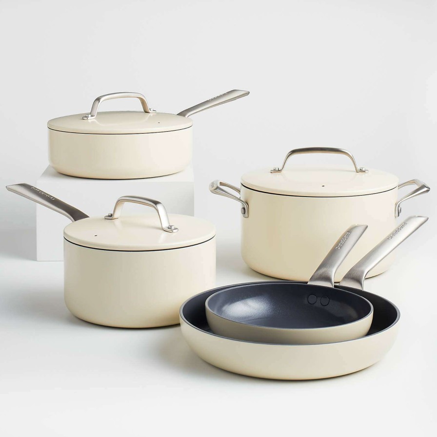 Cookware * | New Crate & Barrel Evencook Ceramic Cream Ceramic Nonstick 8-Piece Cookware Set With Bonus