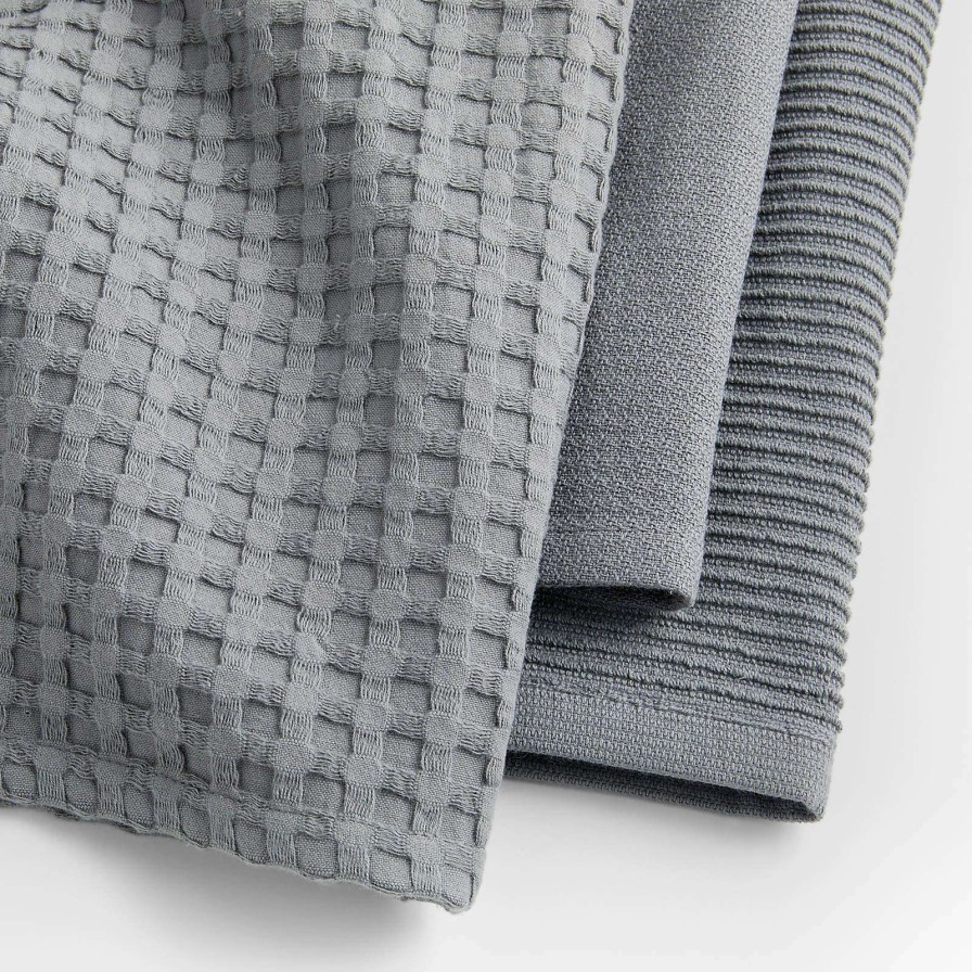 Kitchen Linens * | Official Absorbent Multi-Weave Alloy Grey Dish Towels, Set Of 3