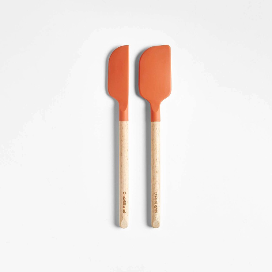 Kitchen Tools & Accessories * | Discount Online Crate & Barrel Wood And Sienna Silicone Mini Spatulas, Set Of 2