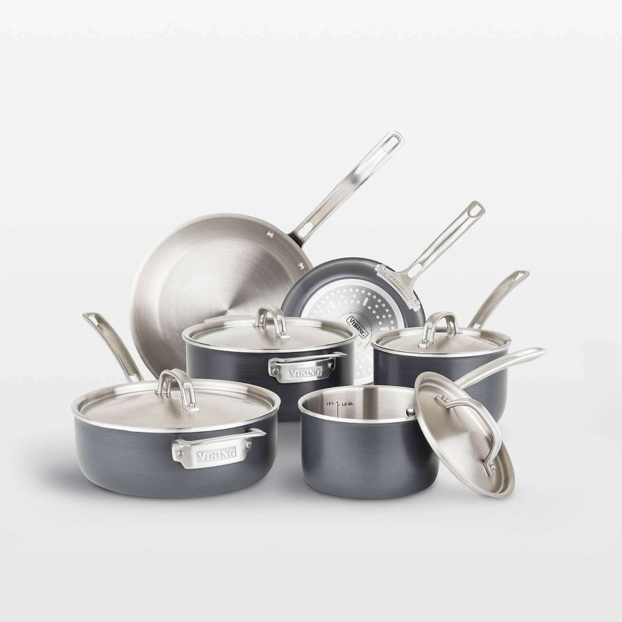 Cookware * | Latest Viking 5-Ply Hard-Anodized 10-Piece Cookware Set With Stainless Steel Interiors