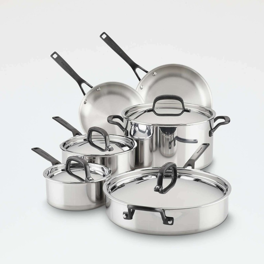 Cookware * | Discount Online Kitchenaid 10-Piece 5-Ply Clad Stainless Steel Cookware Set