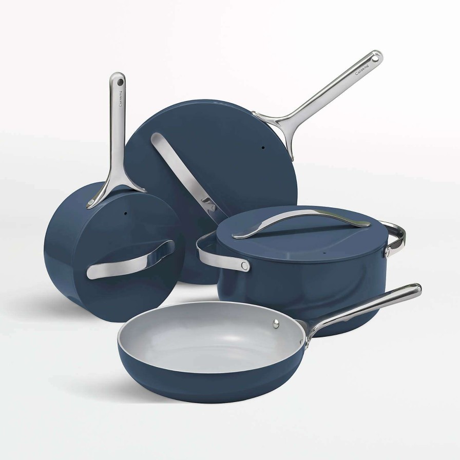 Cookware * | Excellent Quality Caraway Home 7-Piece Navy Blue Non-Stick Ceramic Cookware Set