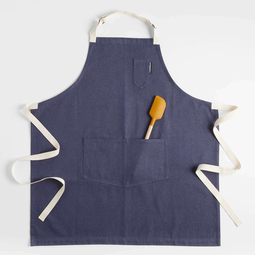 Kitchen Linens * | Sells Cheap Indigo Kitchen Apron With Pockets