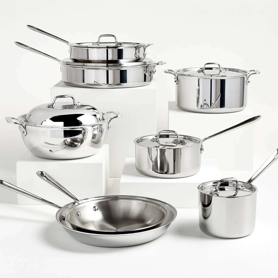 Cookware * | Discount Online All-Clad D3 Stainless 14-Piece Cookware Set With Bonus