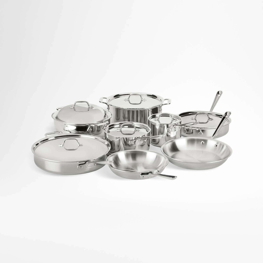 Cookware * | Discount Online All-Clad D3 Stainless 14-Piece Cookware Set With Bonus