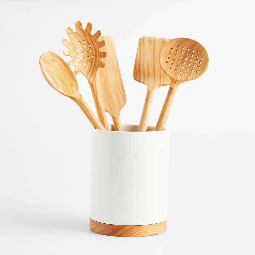 Kitchen Tools & Accessories * | Best Choice Crate & Barrel Olivewood Utensils With Holder, Set Of 6