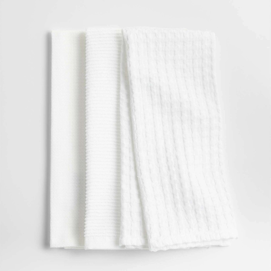 Kitchen Linens * | Official Absorbent Multi-Weave White Dish Towels, Set Of 3