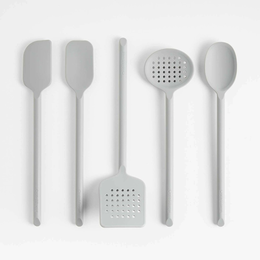 Kitchen Tools & Accessories * | With Discount Crate & Barrel Grey Silicone Utensils With Holder, Set Of 6