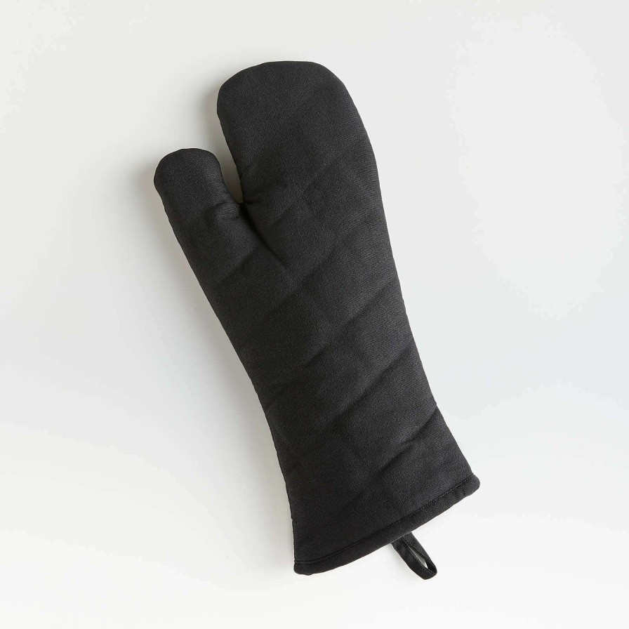 Kitchen Linens * | Good Quality Long Black Oven Mitt