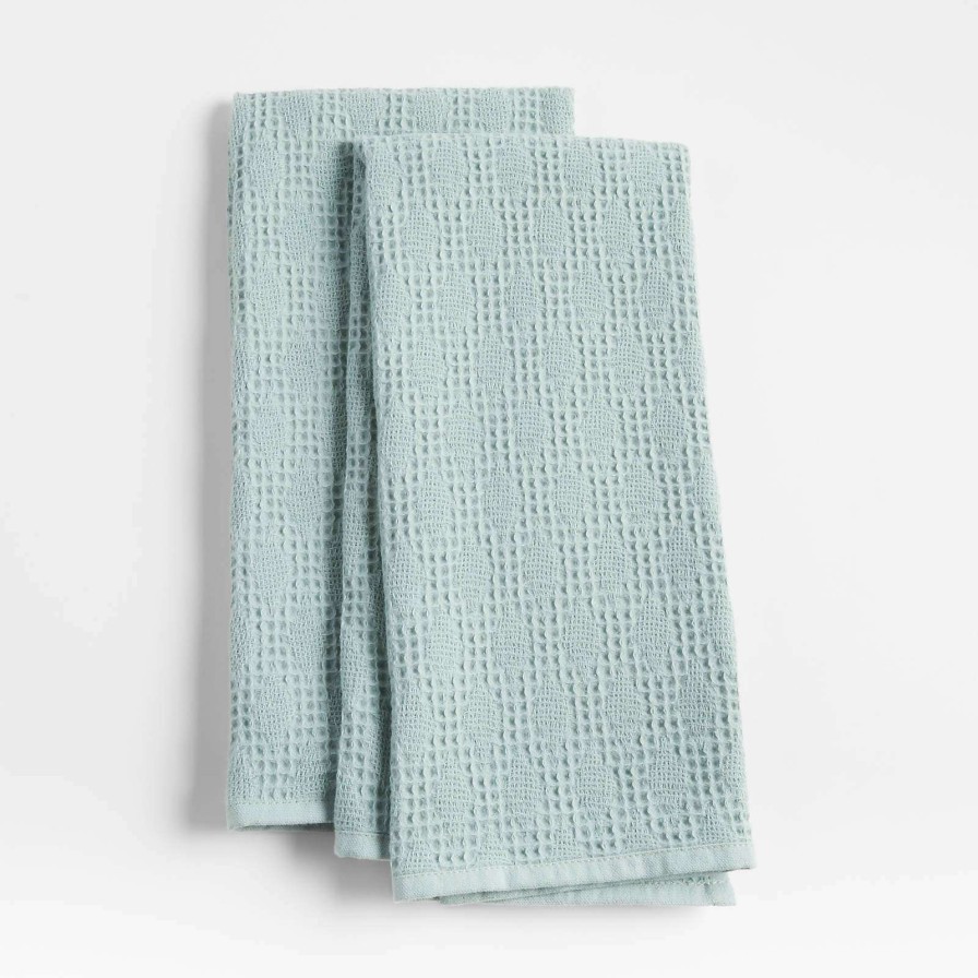 Kitchen Linens * | Discount Online Diamond Pique Blue Mist Dish Towels, Set Of 2