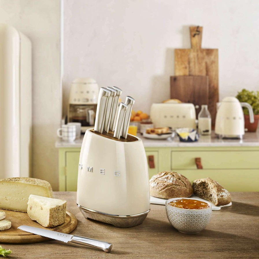 Cutlery * | With Discount Smeg Creme 7-Piece Knife Block Set