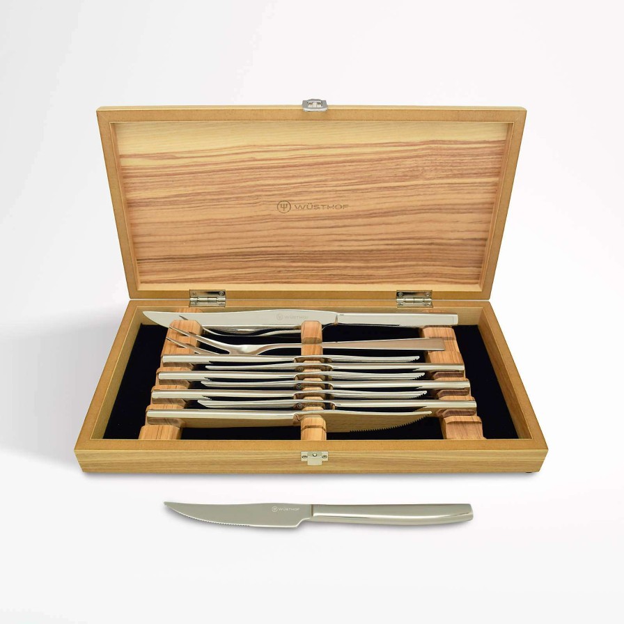 Cutlery * | Latest Wusthof Mignon Stainless Olivewood 10-Piece Steak And Carving Set