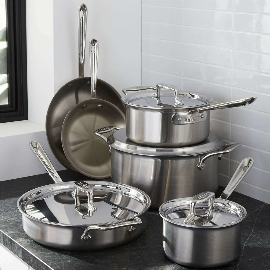 Cookware * | Best-Selling All-Clad D5 Brushed Stainless Steel 10-Piece Cookware Set With Bonus