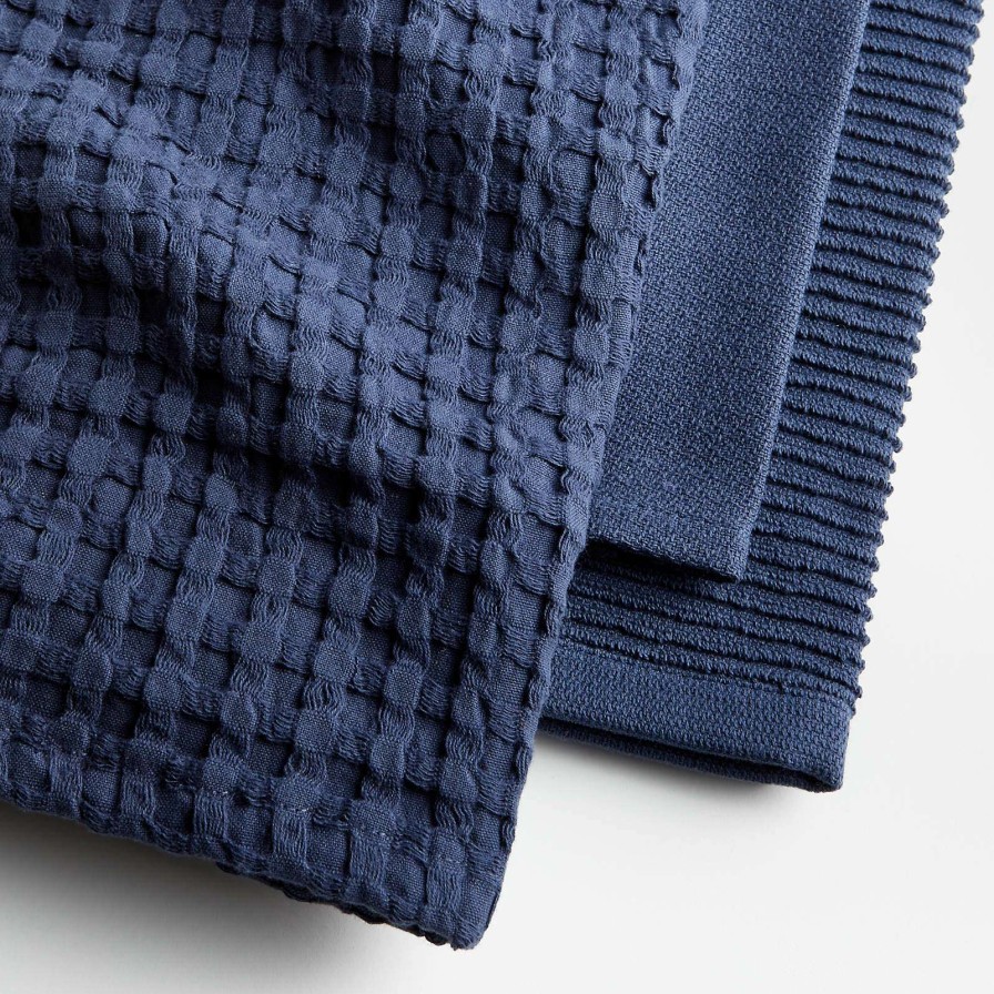 Kitchen Linens * | Excellent Quality Absorbent Multi-Weave Indigo Dish Towels, Set Of 3