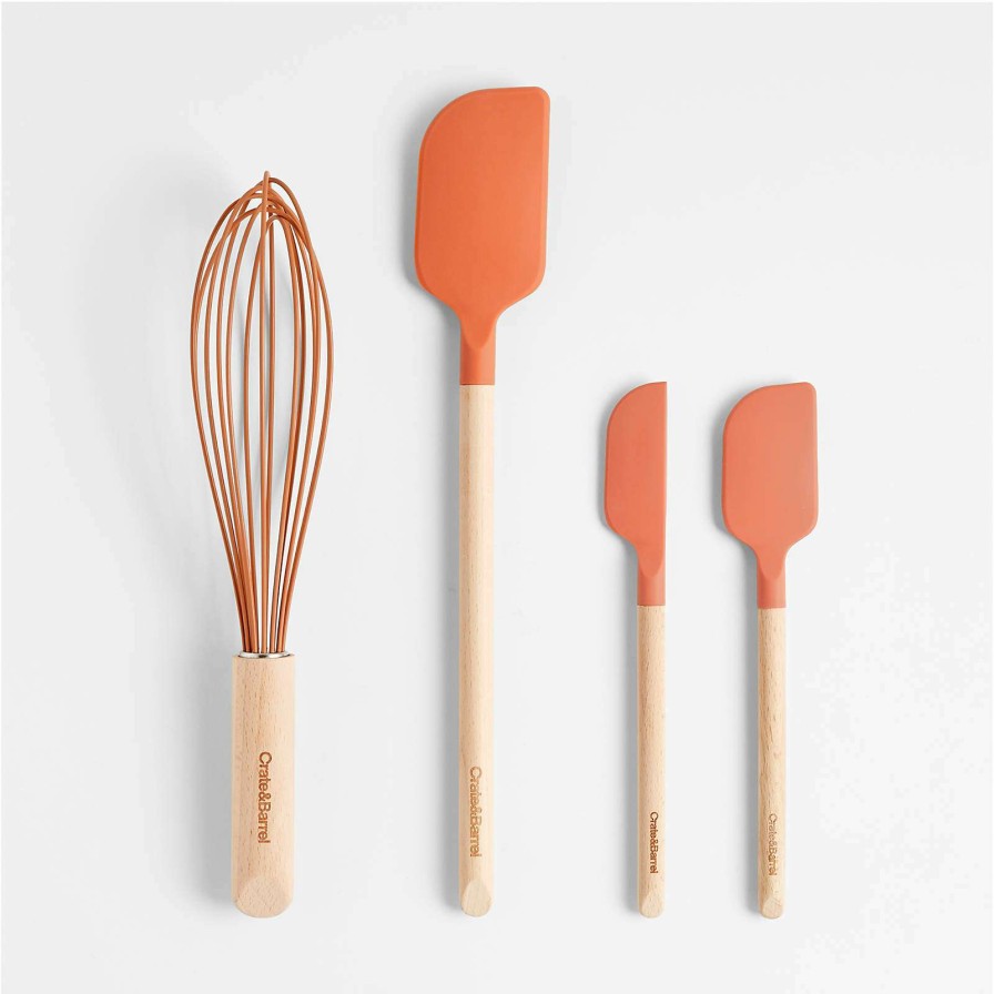 Kitchen Tools & Accessories * | Outlet Crate & Barrel Wood And Orange 12 Silicone Whisk