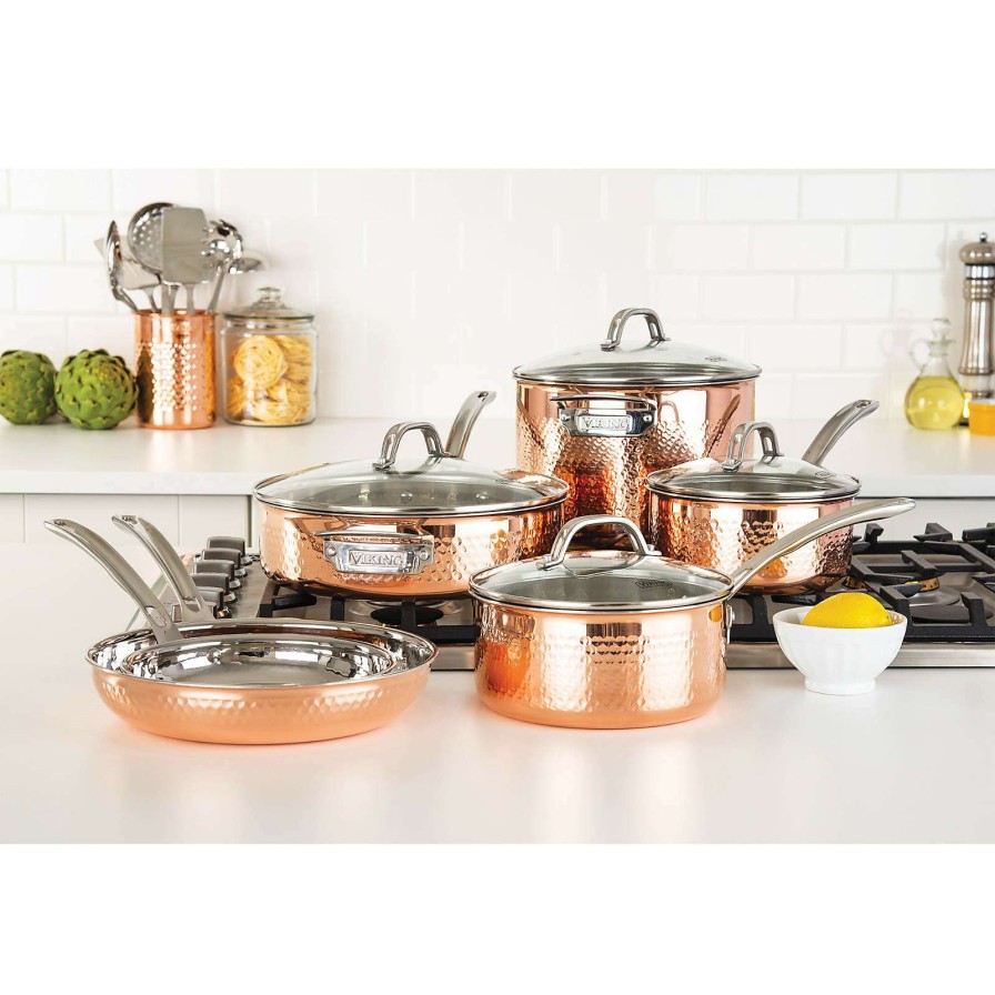 Cookware * | Discount Online Viking Copper Hammered 10-Piece Cookware Set