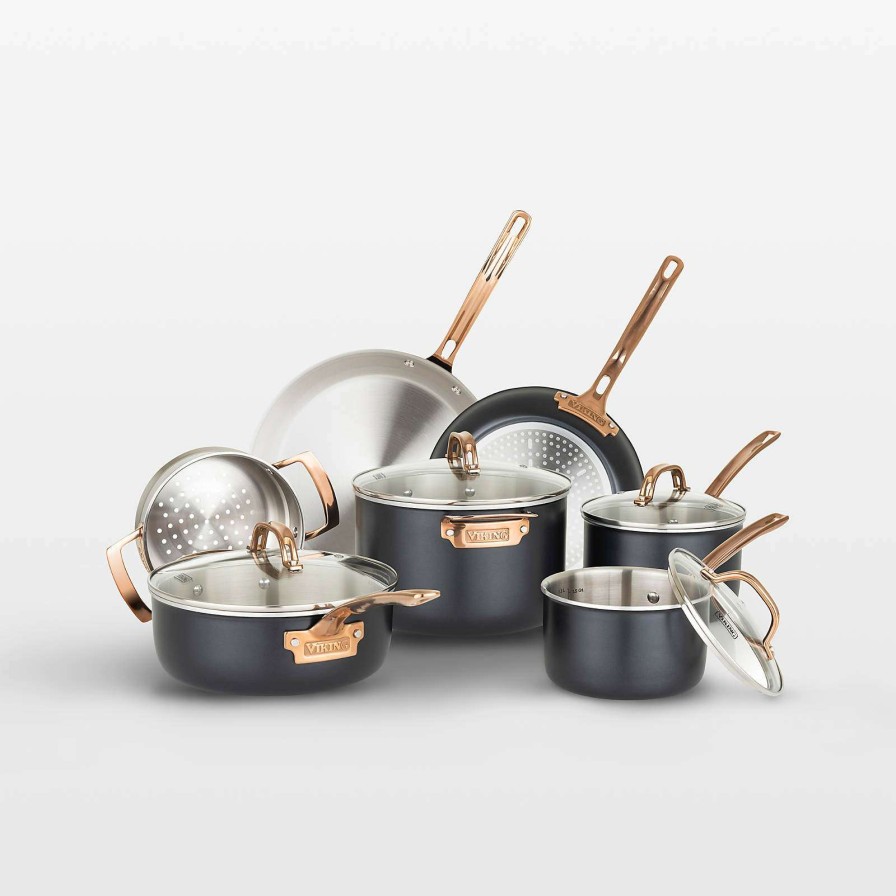 Cookware * | Best-Selling Viking 11-Piece Cookware Set With Copper Handles