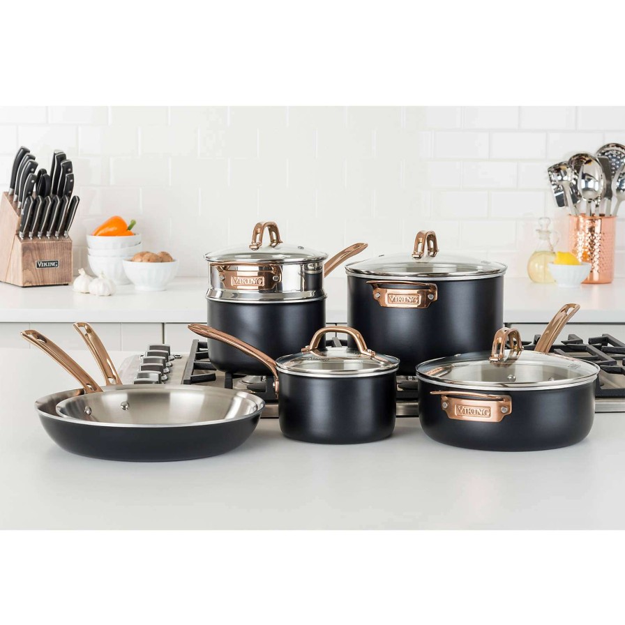 Cookware * | Best-Selling Viking 11-Piece Cookware Set With Copper Handles