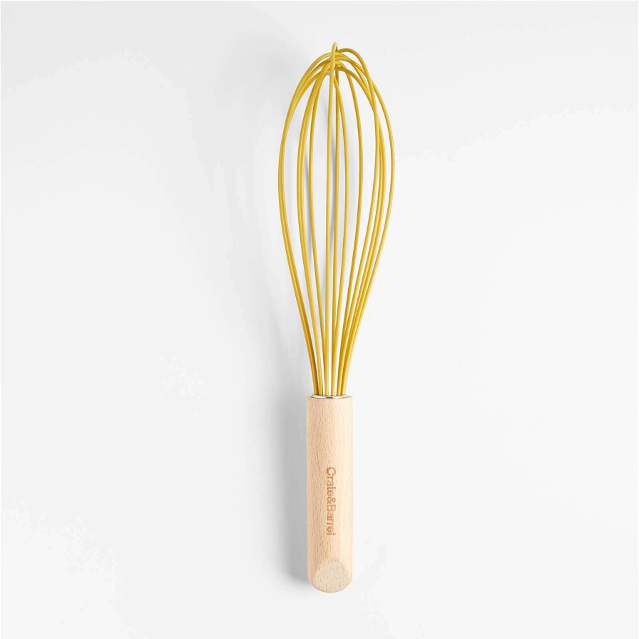 Kitchen Tools & Accessories * | Cheap Online Crate & Barrel Wood And Yellow 12 Silicone Whisk