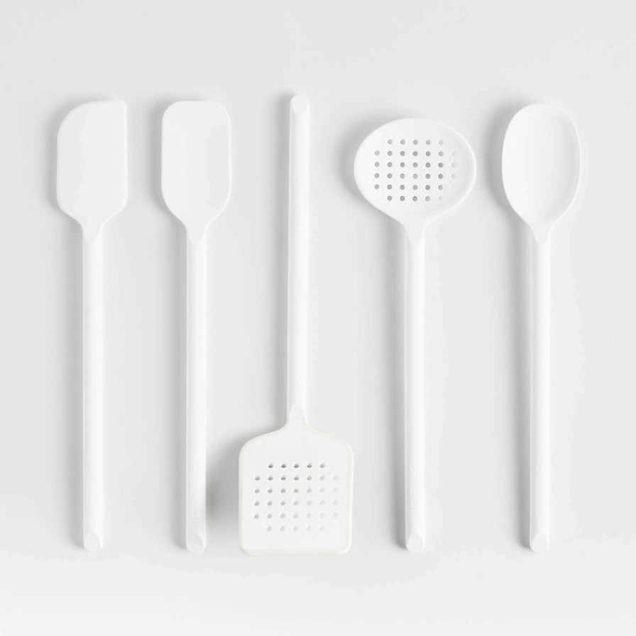 Kitchen Tools & Accessories * | Online Crate & Barrel White Silicone Utensils With Holder, Set Of 6