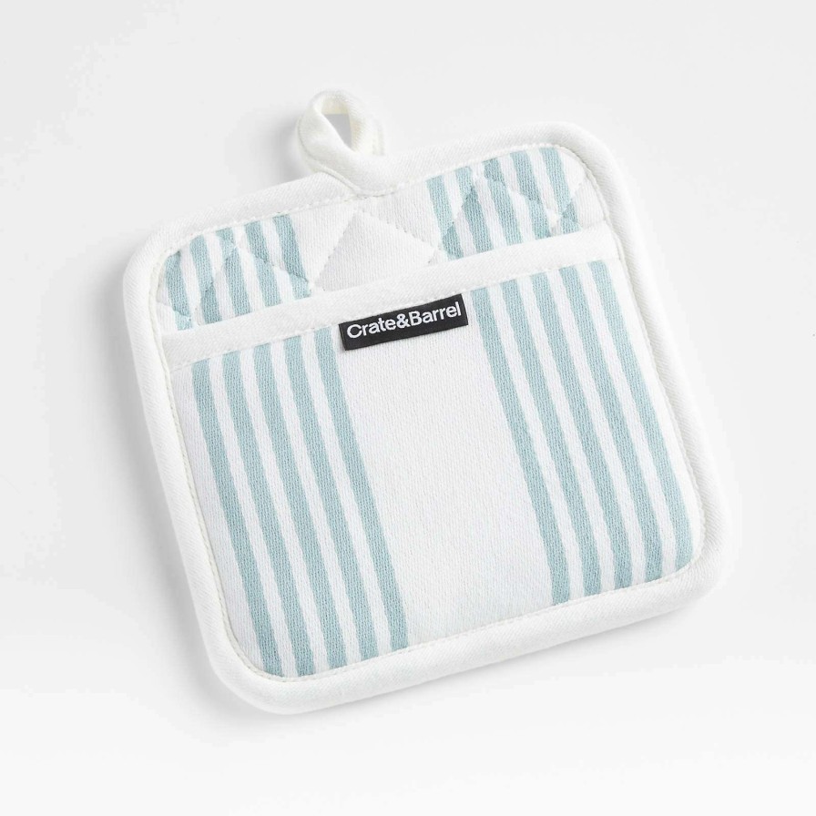 Kitchen Linens * | Latest Cuisine Stripe Blue Mist Pot Holder