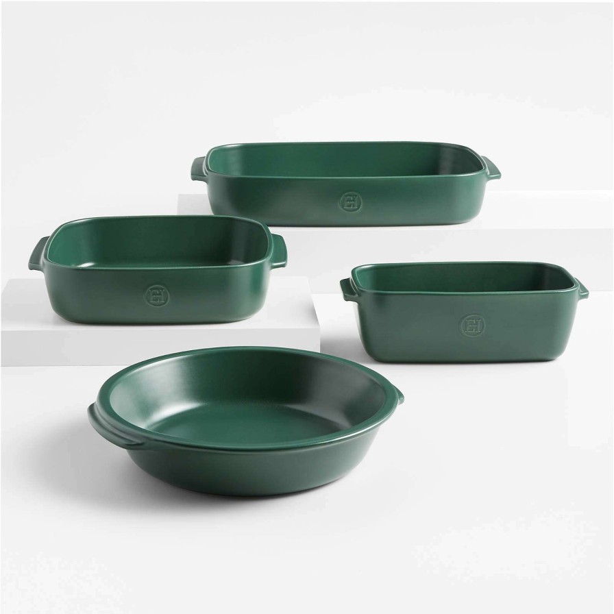 Bakeware * | Good Quality Emile Henry X Crate & Barrel 4-Piece Green Ceramic Bakeware Set