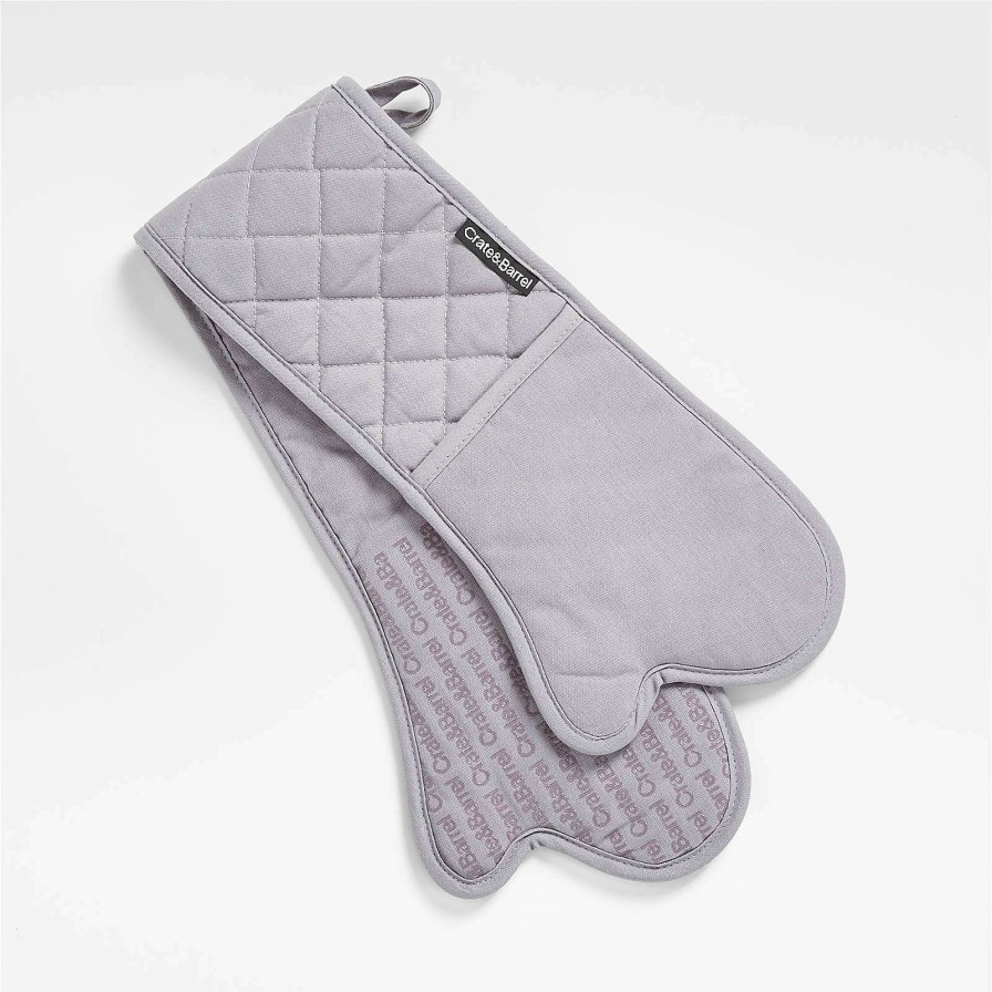 Kitchen Linens * | Outlet Silicone Grip Alloy Grey Double Oven Mitt