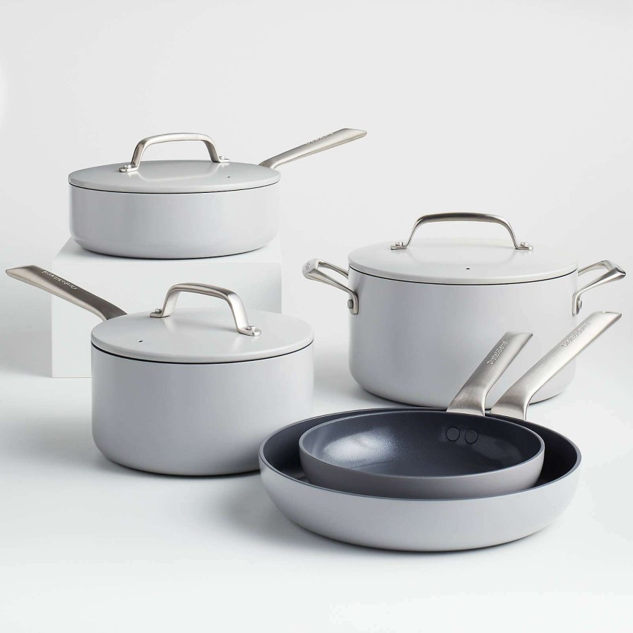 Cookware * | Best Choice Crate & Barrel Evencook Ceramic Grey Ceramic Nonstick 8-Piece Cookware Set With Bonus