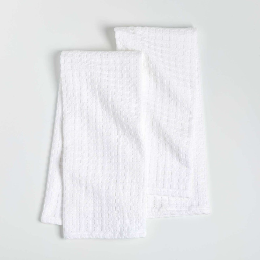 Kitchen Linens * | Outlet Oversized Waffle White Dish Towels, Set Of 2