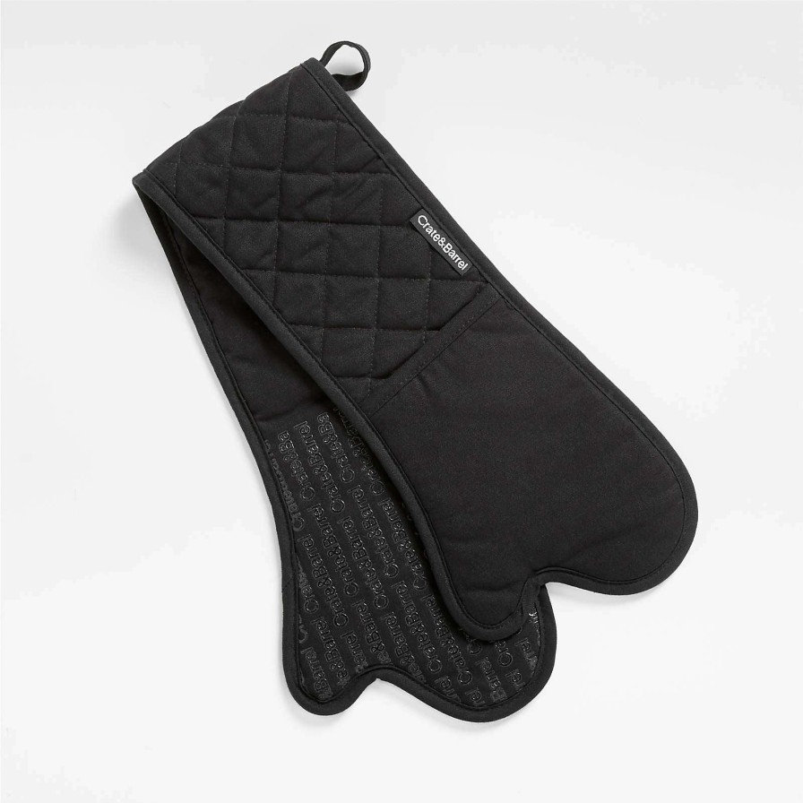 Kitchen Linens * | Best Sale Silicone Grip Black Double Oven Mitt